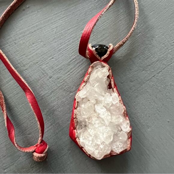Artist Made Leather & Rock Crystal Pendant Necklace - Picture 7 of 8